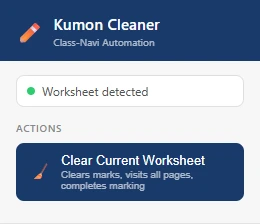 Extension popup showing Worksheet detected and a Clear Current Worksheet button.