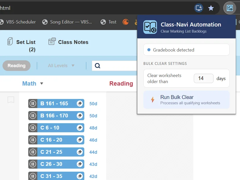 Kumon Grading Automation — browser extension popup