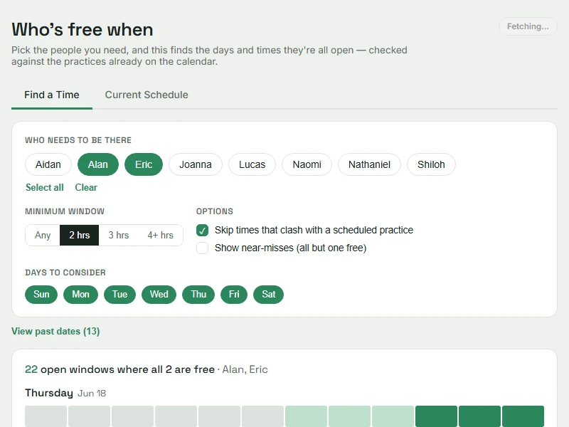 VBS Scheduler — Who's free when
